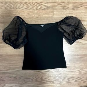 Cute black top with puffy sleeves, perfect for going out!